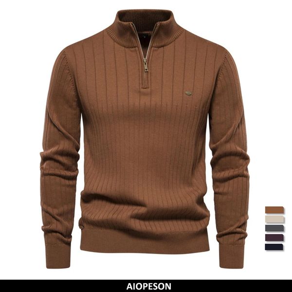 2023 Autumn Zipper Pullover Sweaters for Men High Quality Warm Winter Stand Collar Cotton Knitted Sweater 240930
