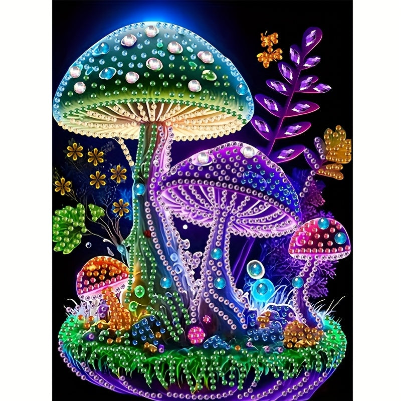 TEMU Plant Mushroom 5d Kit - Diy Crystal Mosaic Painting With Special-shaped Diamonds, Partial Drill Canvas, Suitable For Home And Office Wall Decor,