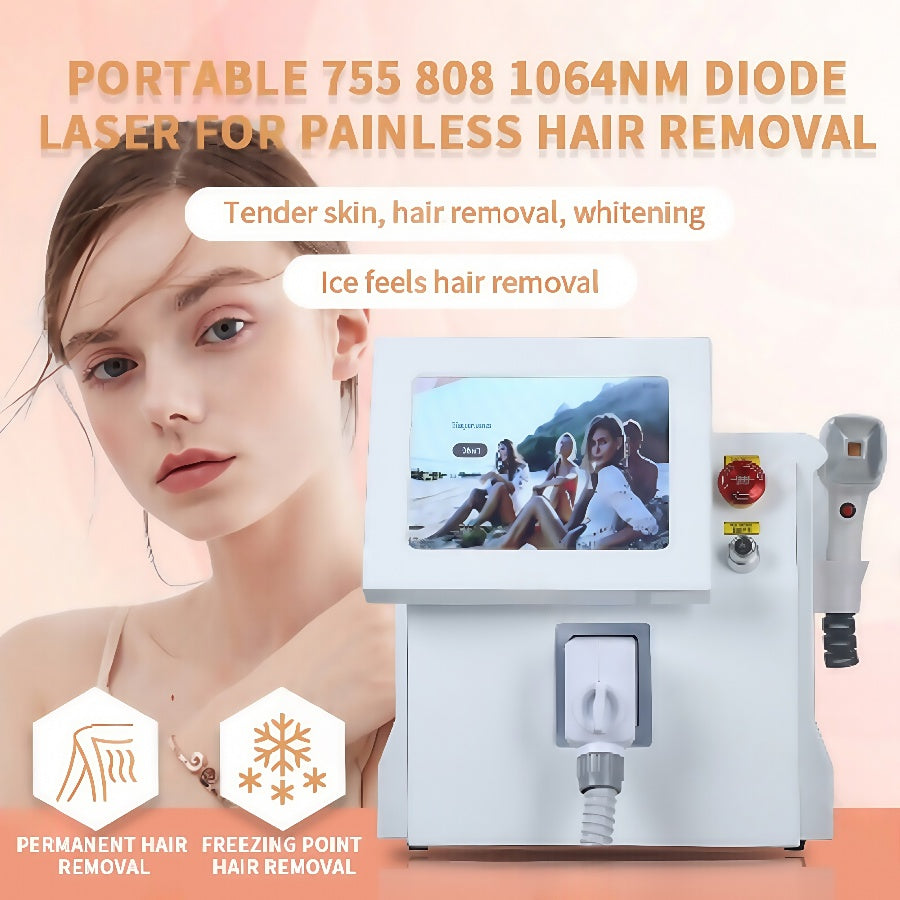 Portable 1064nm 808nm 755nm Alexandrite Device 3 wavelength Permanent Professional Diode Ice Titanium Laser Body Hair Removal Machine