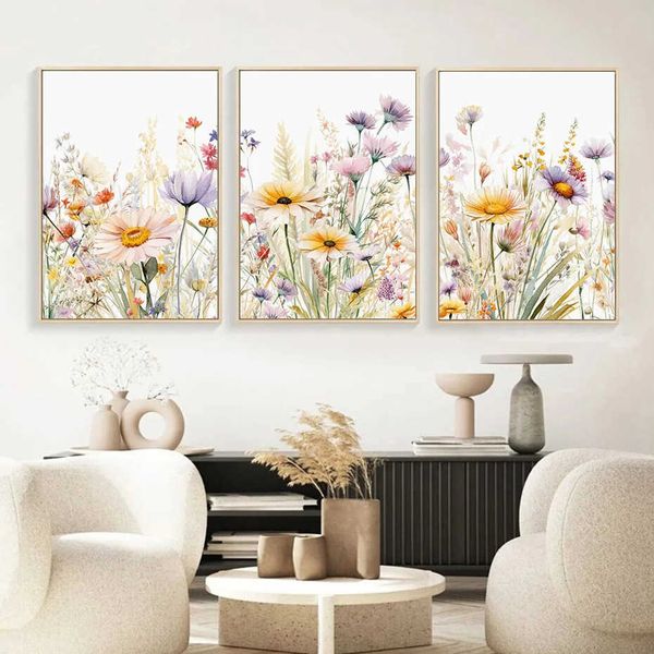 Paintings Nordic Modern Fresh Watercolor Plants Wildflowers Flowers Living Room Decoration Bedroom Hanging Drawing Core H250115
