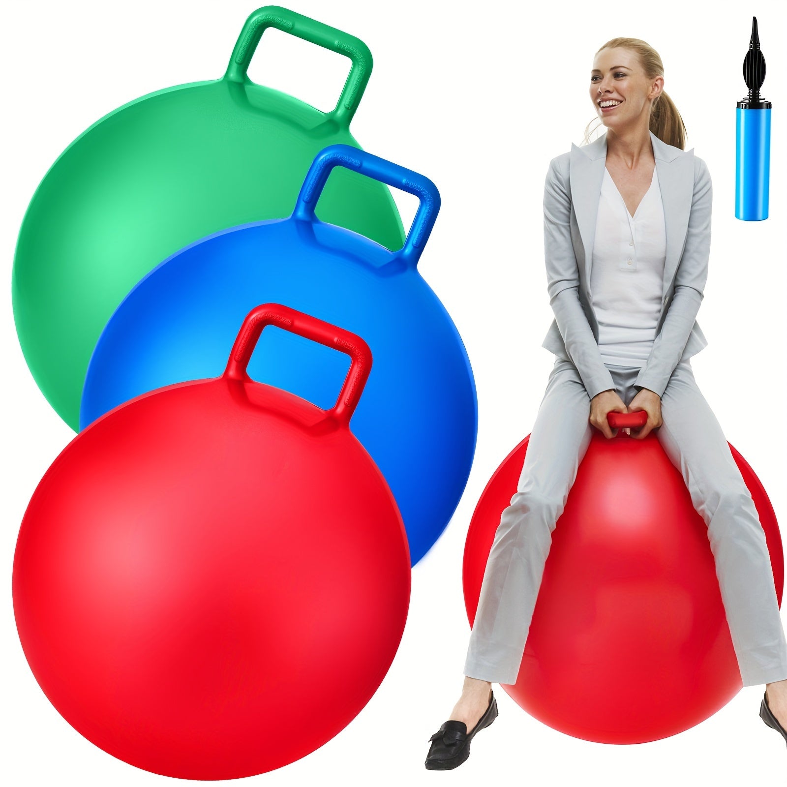 TEMU 3 Pcs Bouncing Ball With Handle, Ball Jumping Hopping Ball, Exercise Ball And Air Pump For Outdoors Games Exercise Christmas Gift