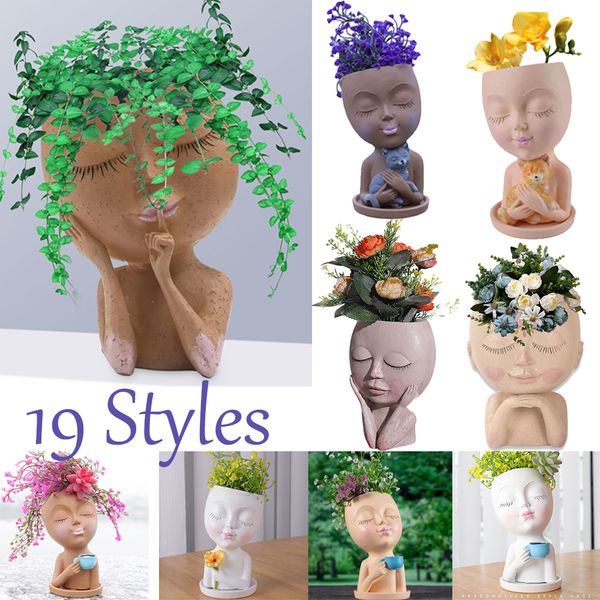 Planters Pots Girls Face Head Vases Flowers Decoration Resin Succulent Planting Flowerpot Gardening Growing Planter Flower Pot Table Ornamen