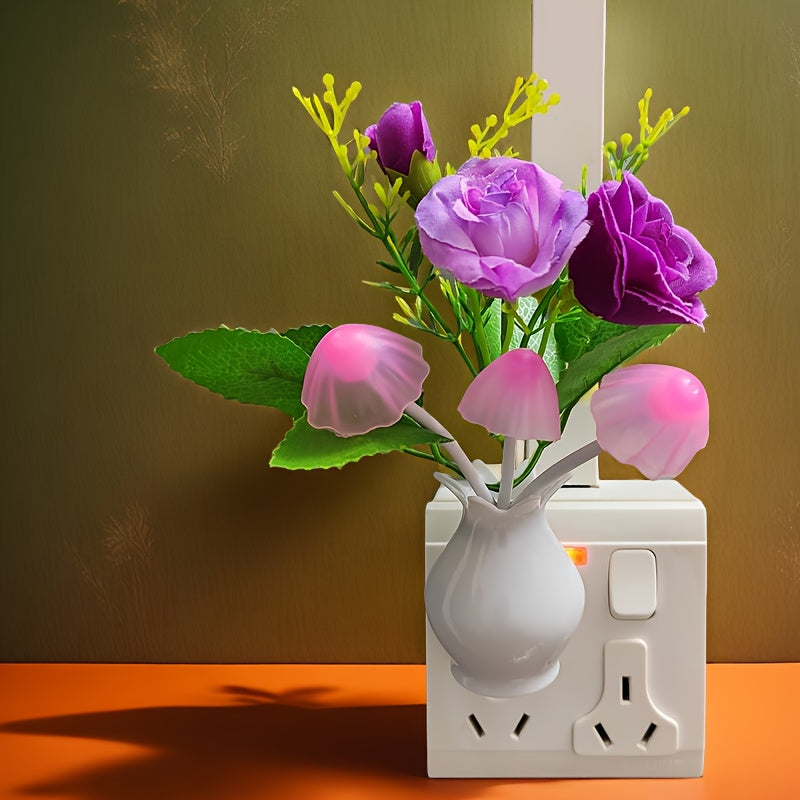 TEMU Color-changing Night Light Sensor Vase With Auto- - Led , Us Plug (120v), Realistic Flower Decoration For Bedroom, Living Room, Hallway - Decor