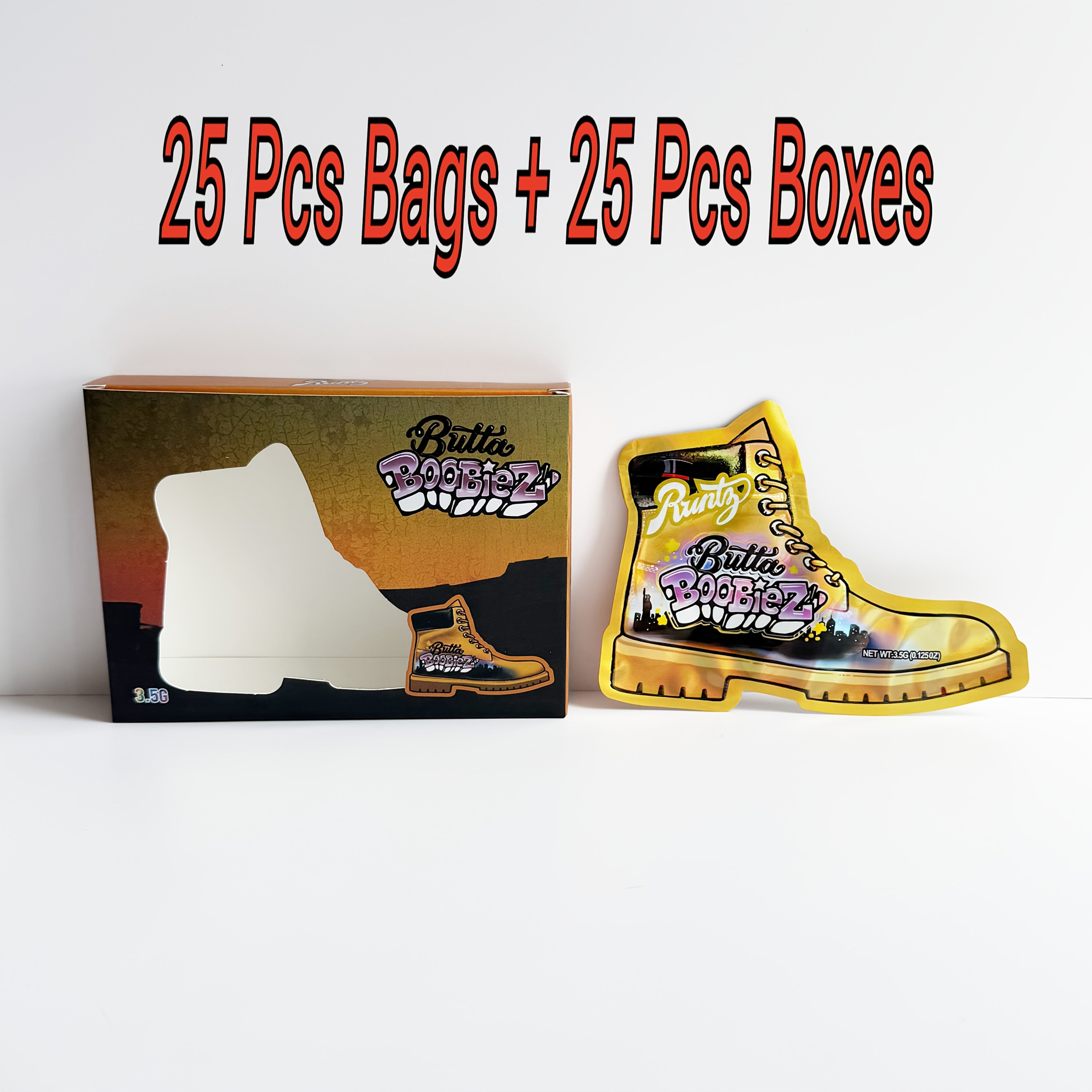 TEMU 25pcs Bags + 25pcs Boxes, Mylar Bags With Paper Boxes, Paper Boxes With Transparent Window, Wrapping Sets, 3.5g Bags, Special Shape Self-sealing