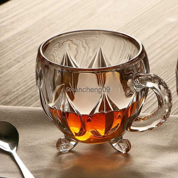 210ml Crystal Glass Tea Coffee Water Cup Transparent cup Home Milk flower tea Juice Glasses Cups Mug with Handle for Gifts L230620