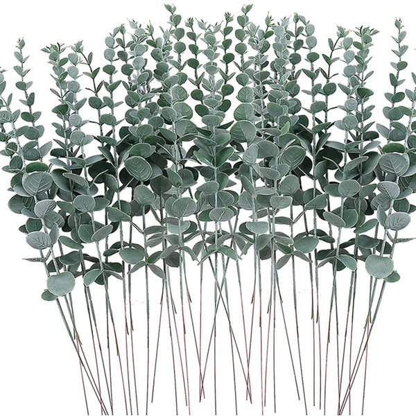 Christmas Decorations 8PCS Artificial Eucalyptus Leave Greenery Stems with Frost for Vase Home Party Wedding Decoration Outdoor DIY Flower W