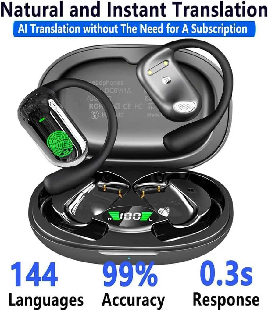 UYUXIO AI Language Translating Earbuds with 144 Languages Real Time Translator Earphone OWS Headphone Ear Buds for Business L250809