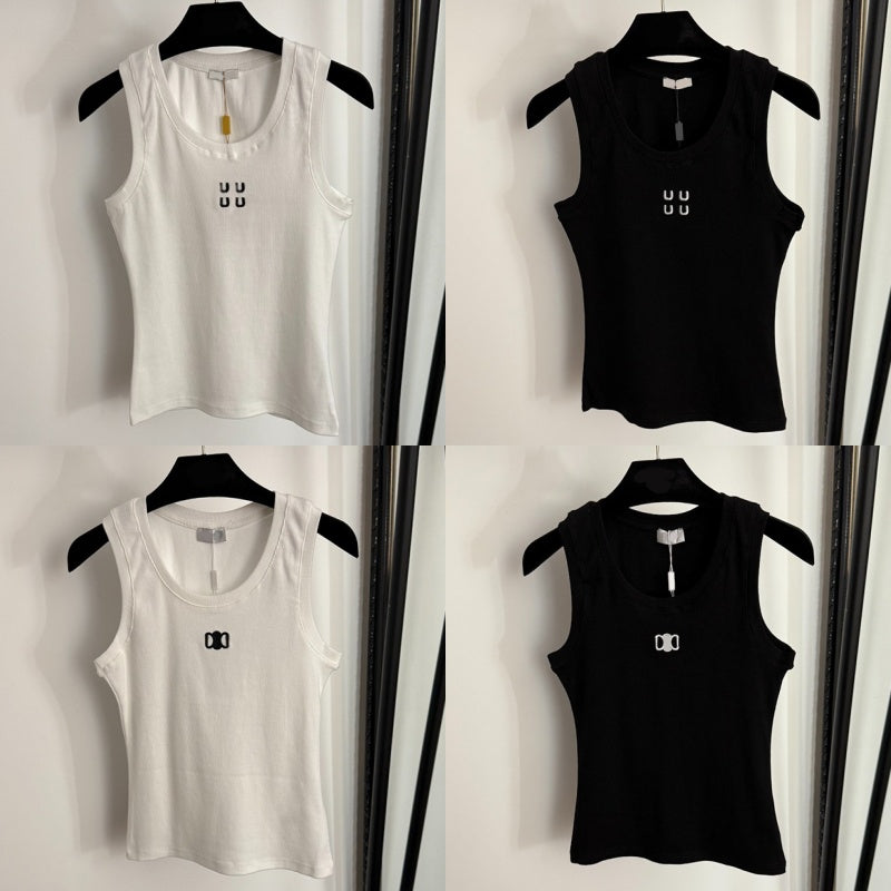 Brand Embroidered Tank Tops Women Slim Fit Vest Designer Black White Minimalist Singlet Top Summer Ribbed Cotton Breathable Tanks