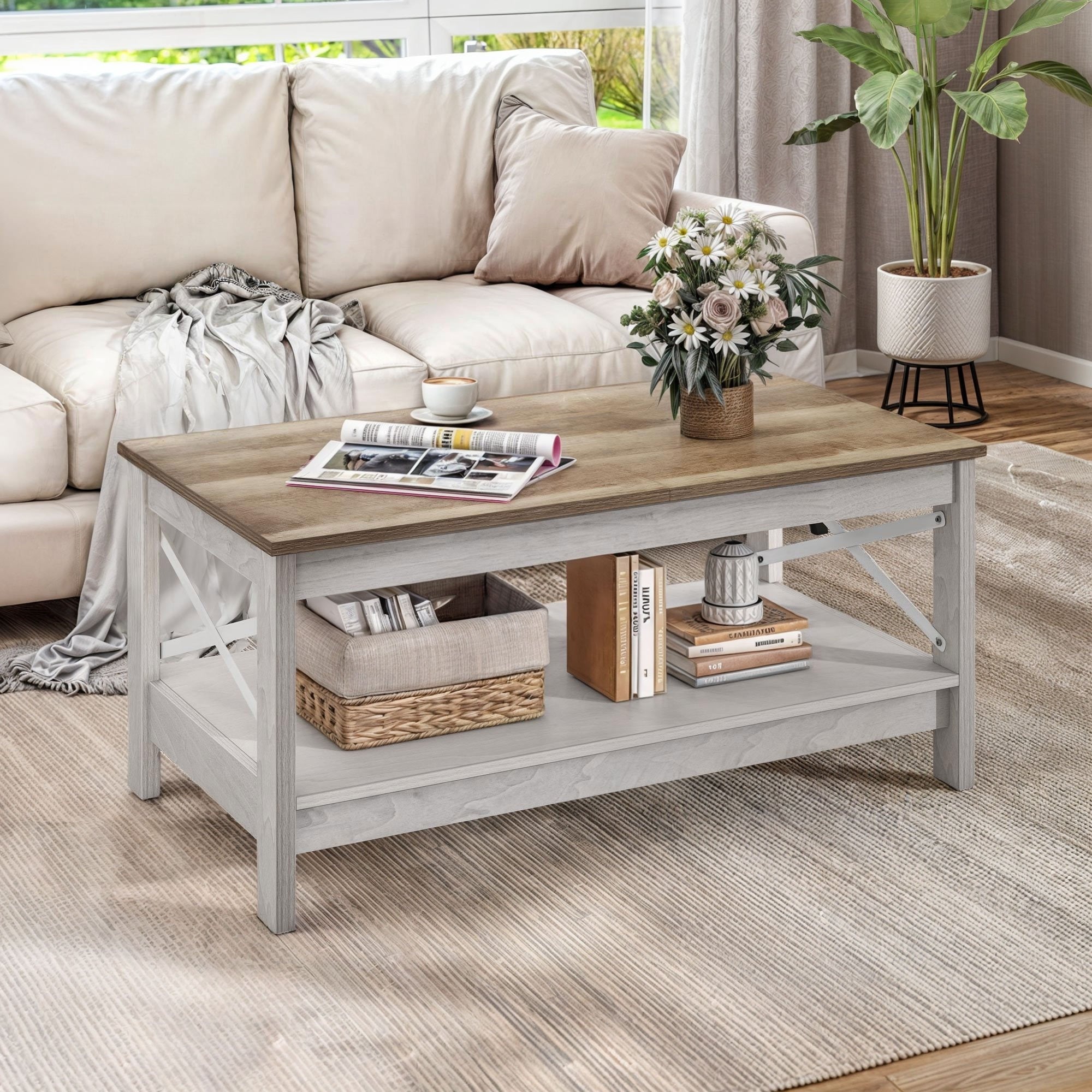 TEMU Wehom Rustic Wood Center Table With Storage Shelf For Living Room, Spacesaving Furniture, , Modern Rustic, Sturdy Metal Frame, Wood, Functional