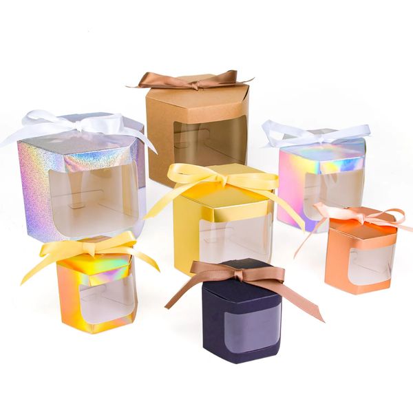 Gift Wrap Visual window gift box white simple solid color windowed kraft paper box holiday small gift packaging window ribbon candy box 2310