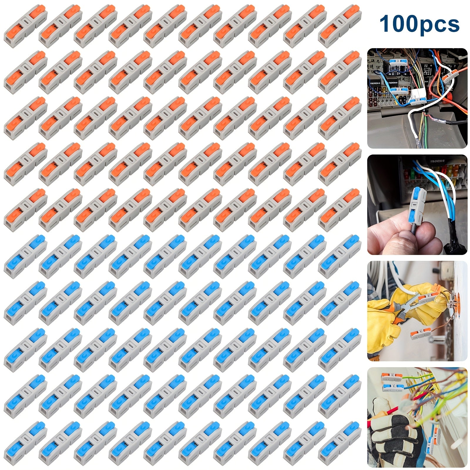 TEMU 100pcs Premium Lever Wire Connectors - Blue & Orange Copper Quick Connect Terminals, 24a Safe Electrical Connections, Flame Retardant For 24-12