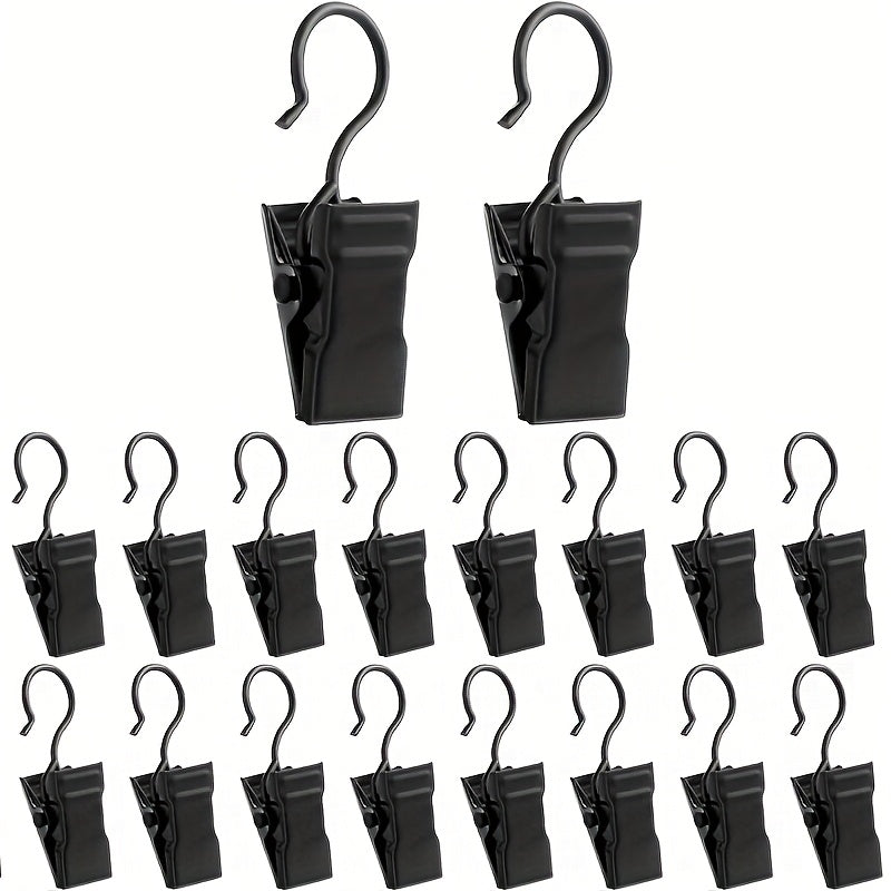 TEMU 20 Pack Black Metal Curtain Clips With Hooks - Stainless Steel Heavy Duty Small Curtain Clamps For Bedroom, Living Room, Kitchen - Home Decor