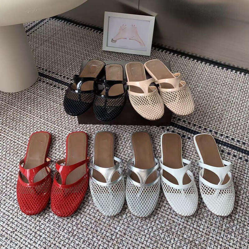 Designer flat slippers 100% authentic leather top quality classic designer netting twine slippers slide luxury summer Spring work slippers canvas be