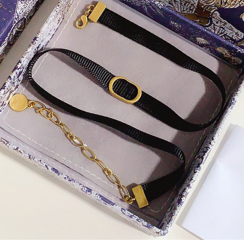 Letter Fashion Necklace for Woman Gift choker Black Rope Neck Necklace Brass Jewelry Supply