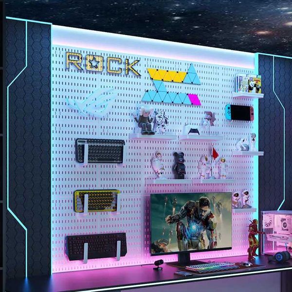 Storage Holders Racks No Punching Pegboard Wall Organizer Panel Shelves For Gamer Roombathroomkitchen Storage Rack Organizer Pegboard Access