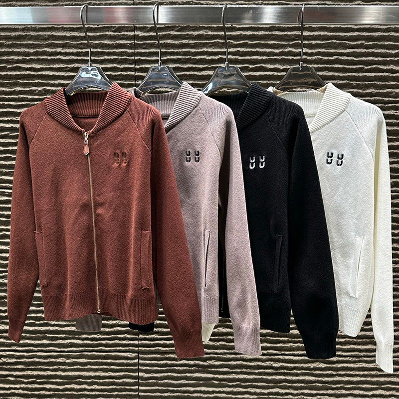 Women Knitted Coat Zip Neck Knit Coats Autumn Winter Knits Outerwear Workout Sport Outerwears