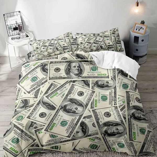 Luxury currency down duvet cover black bedding set dollar bill sofa duvet cover mens bedding 2 pieces of low Shams 3 pieces Y241231
