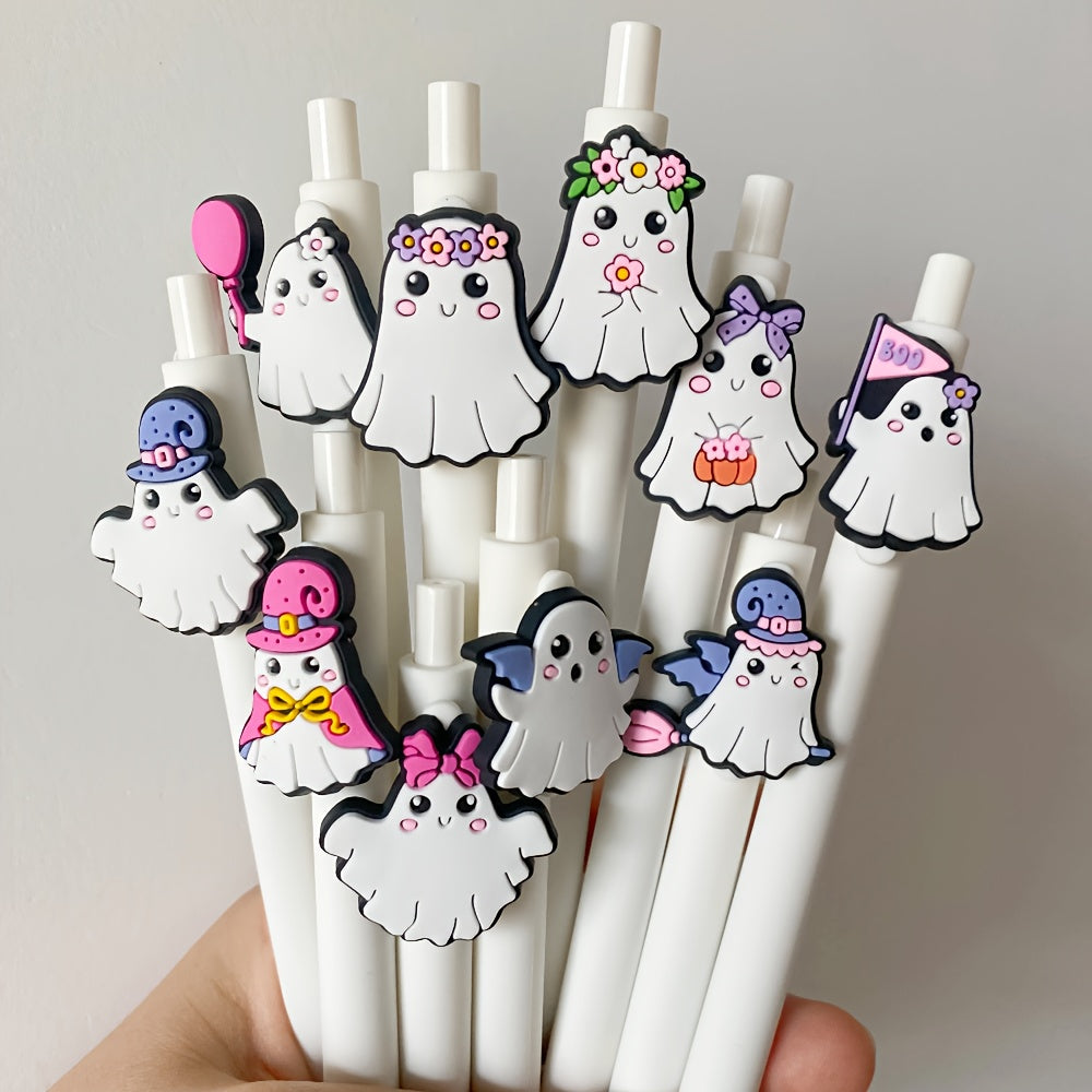 TEMU 10pcs Halloween Gel Pens Gifts Black Ink Halloween Themed Writing Pens For Halloween Home Decor Party Gift School Office, School Supplies, Party
