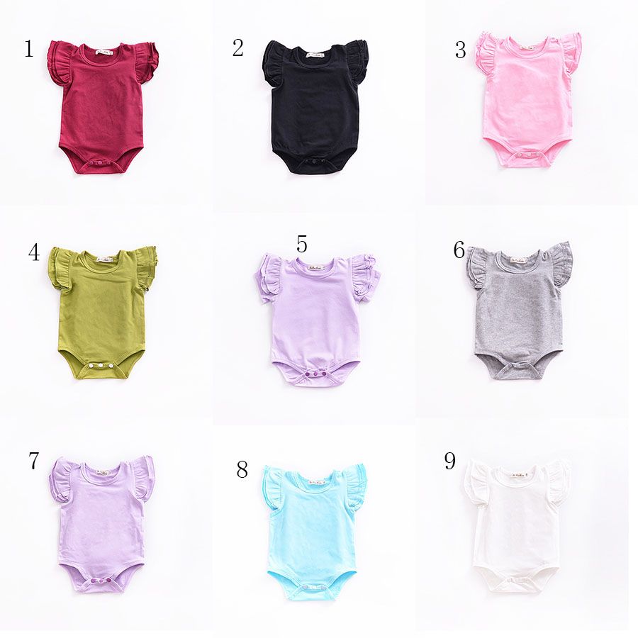 K557 Baby Fly sleeve romper INS Short sleeve ruffler Jumpsuits new Boutique kids Climbing clothes 16 colors