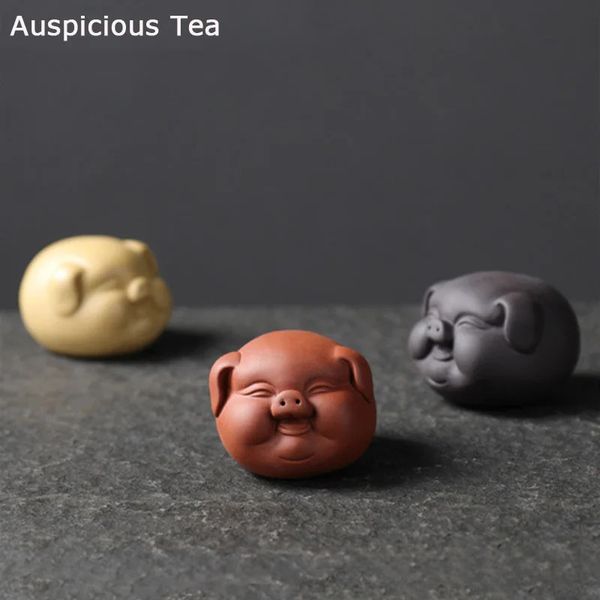 Boutique Purple Clay Tea Pet Cute Pig Statue Tea Figurine Ornaments Handmade Sculpture Crafts Tea Table Decoration Accessories 250210