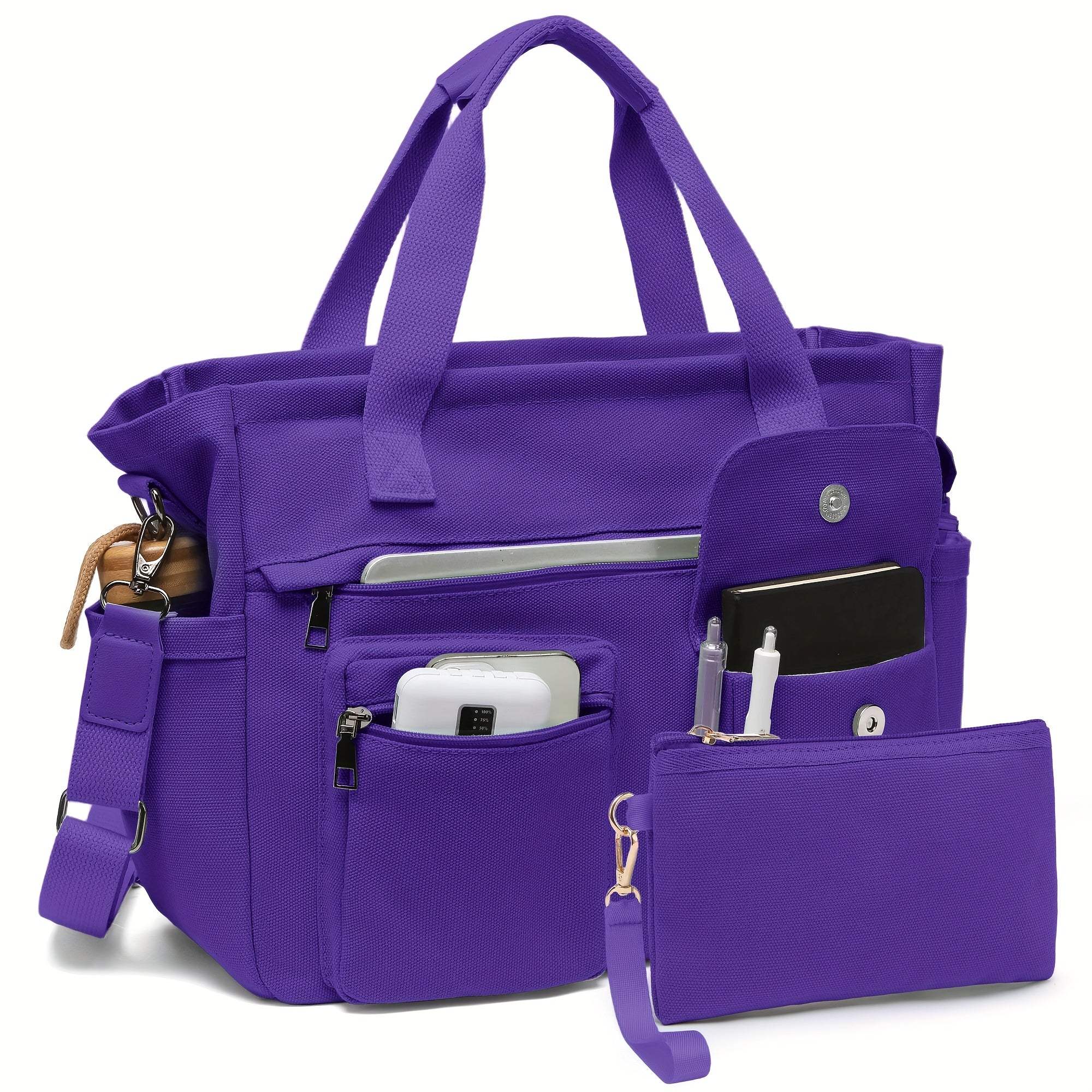 TEMU 2pcs Set: Women's Large Canvas Tote Bag, Perfect As A Laptop Bag, Crossbody Shoulder Bag, Hobo Messenger Bag, Handbag, Travel Bag, Gym Tote Work