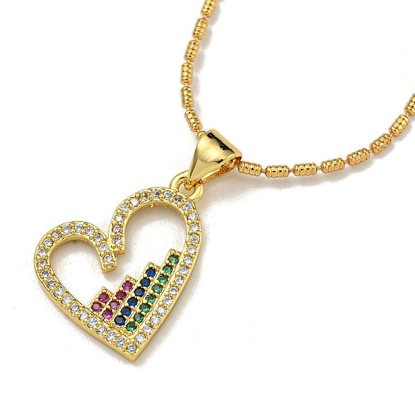 Collares con colgante de corazón de melocotón y circonita cúbica colorida para mujer