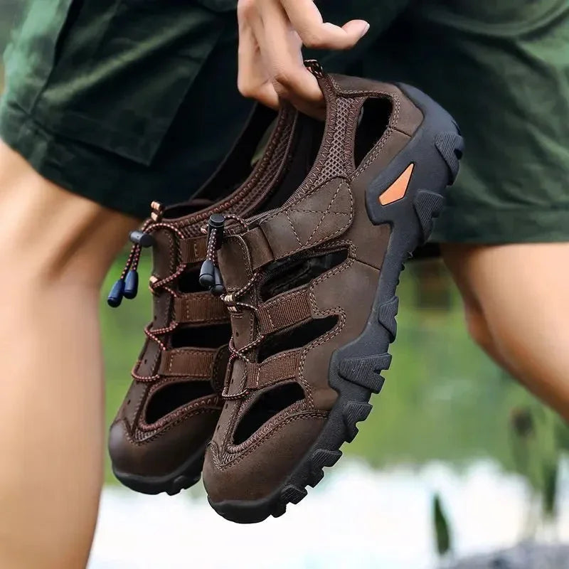 Trekking Hole Shoes Closed Toe Flat Man Sandals Ankle Wrap Beach Outdoor Hiking Men Stylish Luxury 2024 Elastic Band Sandals