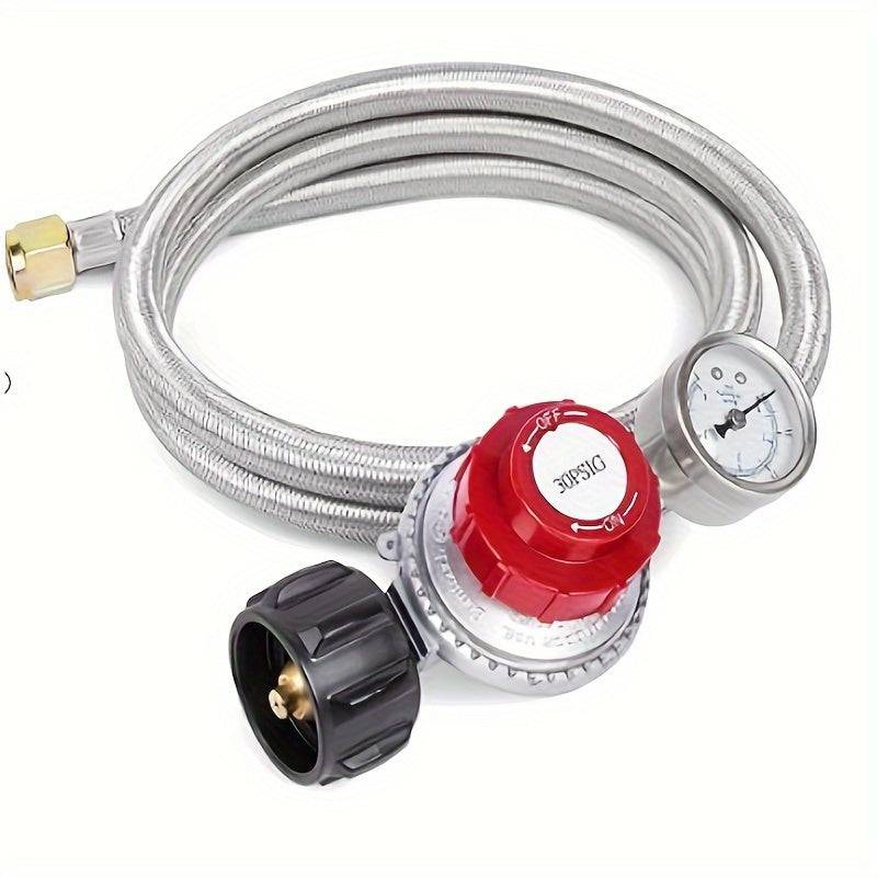 TEMU 5ft Propane Hose 0-30 Psi Adjustable High Pressure With Gauge For Propane Tanks With Pressure Gauge -propane Hose With Qcc Type1 Inlet And