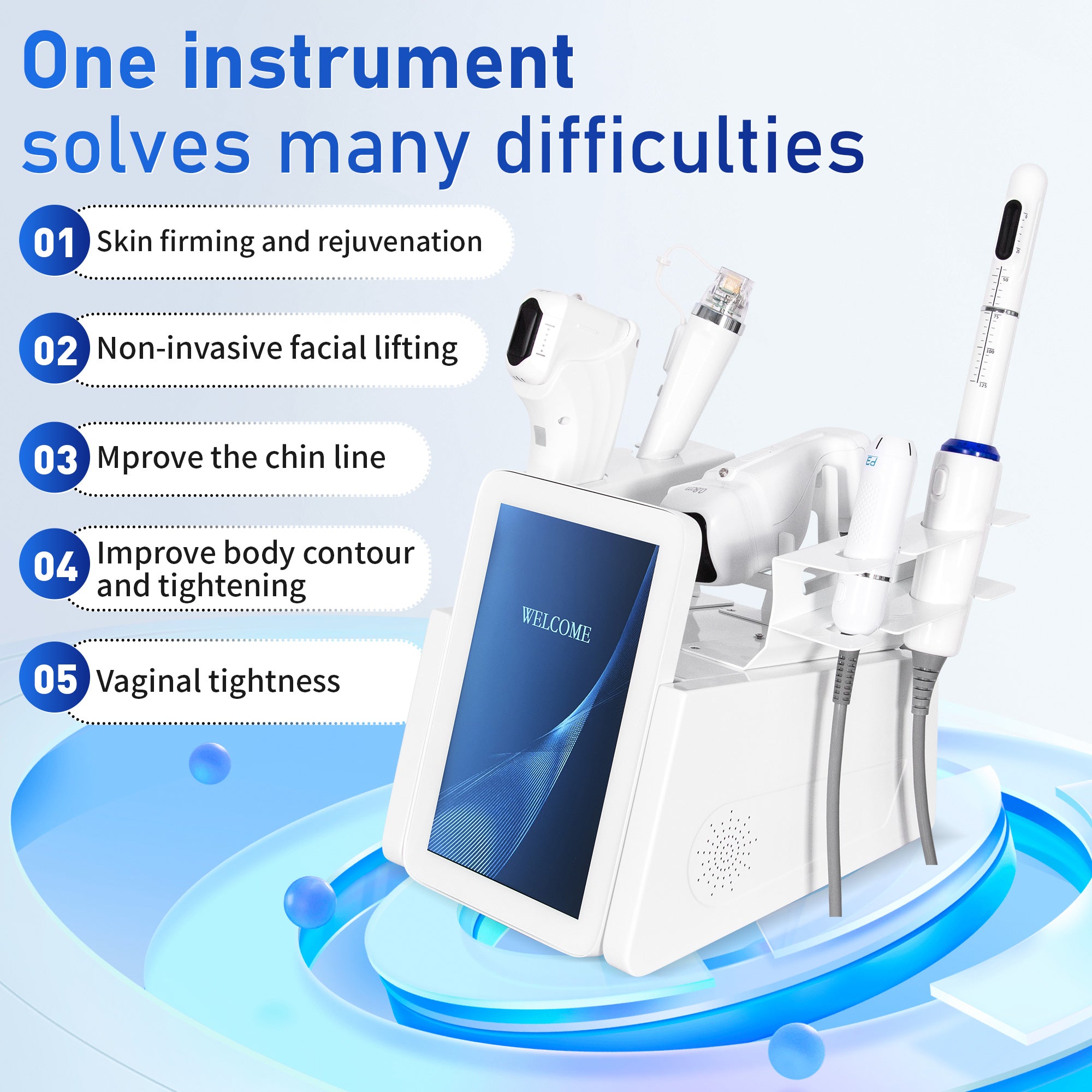 Hifu Microneedling Intimate Care 5-In-1 Device - Facial Lifting & Vaginal Tightening - Dark Circle Removal & Slimming - Professional Beauty Machine