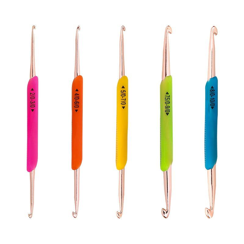 TEMU 5pcs Rubber Double-ended Crochet Hook - Metal Tip, For Home Dly Yarn Knitting And Crochet Projects, Craftingtool Vibrant Handle |comfortable