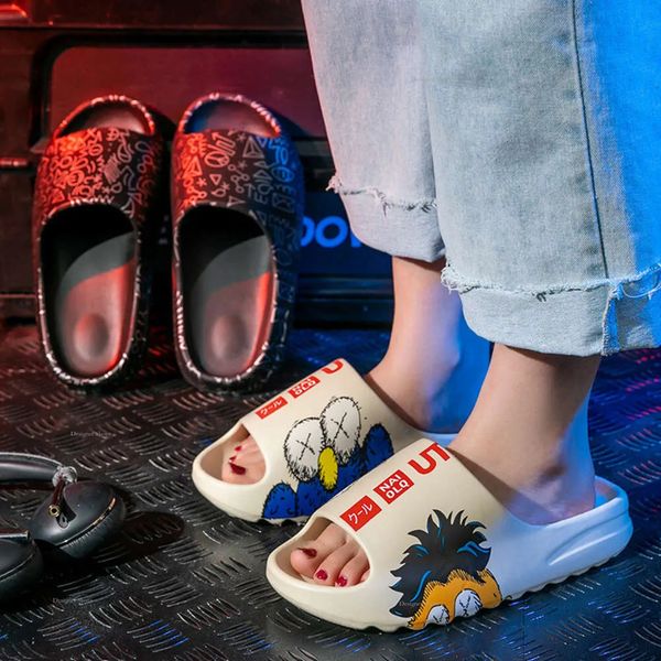 Sandals Printed EVA Summer Shitting Sensation Coconut Slippers Thick Soles Anti Slip External Wear Couple Beach Sandals