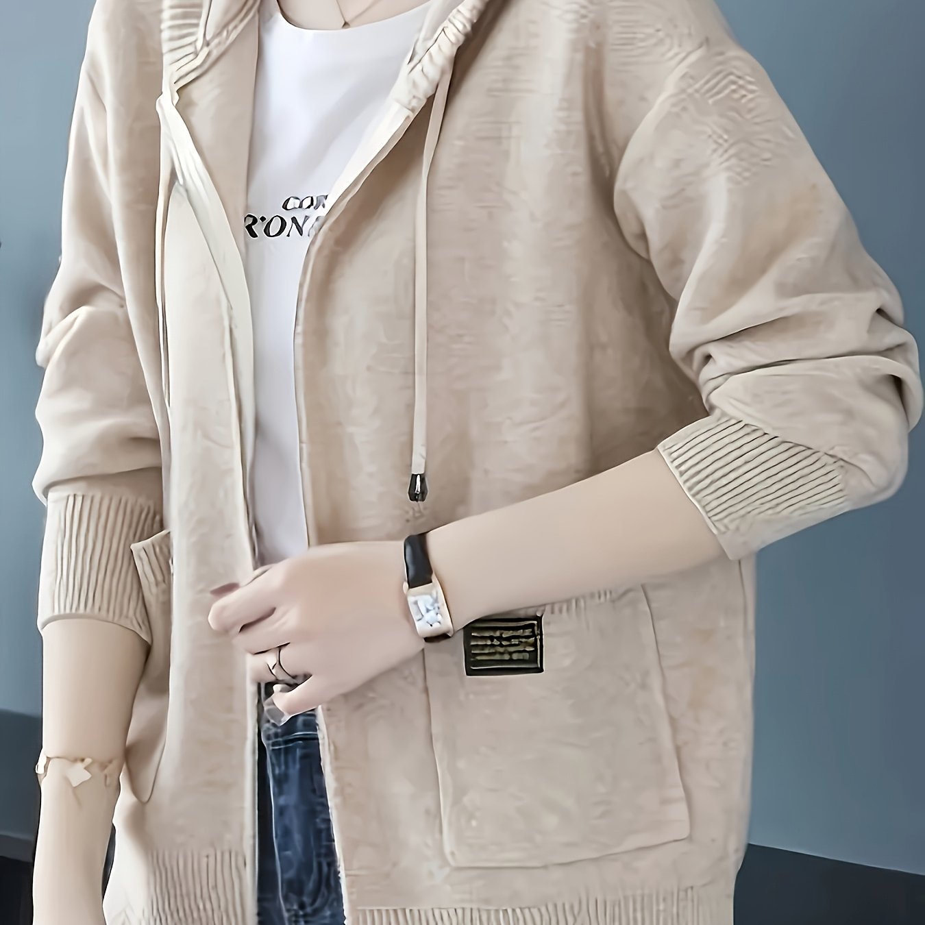 TEMU Cardigan Women's Spring And Autumn Lazy Style Sweater Jacket Loose Slim Outerwear Hooded Top