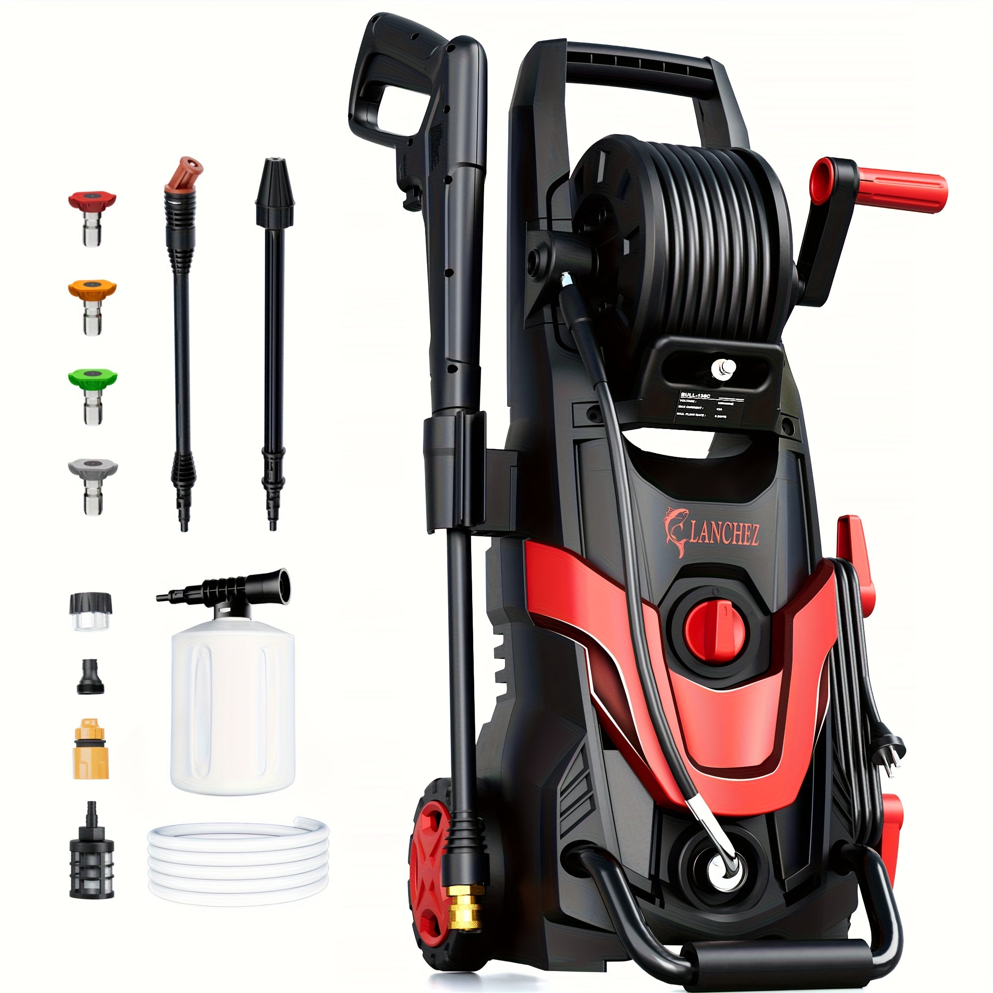 TEMU Electric High Pressure Washer, 4800psi 3.2gpm Electric Washer, With 6 Quick Connection Nozzles, Inlet Pipes And Filters, And Foam , Car Washing,