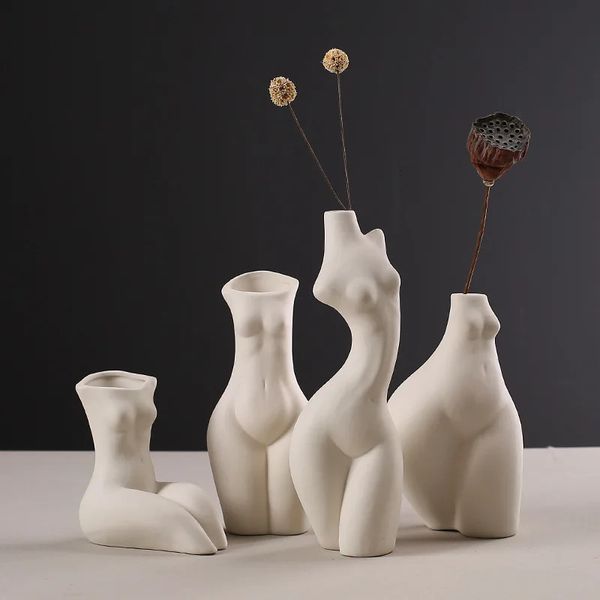 Handmade Household Ornaments Ins Human Body Plastic Art Vase Nordic Decoration Ceramic Sculpture White Porcelain 250116