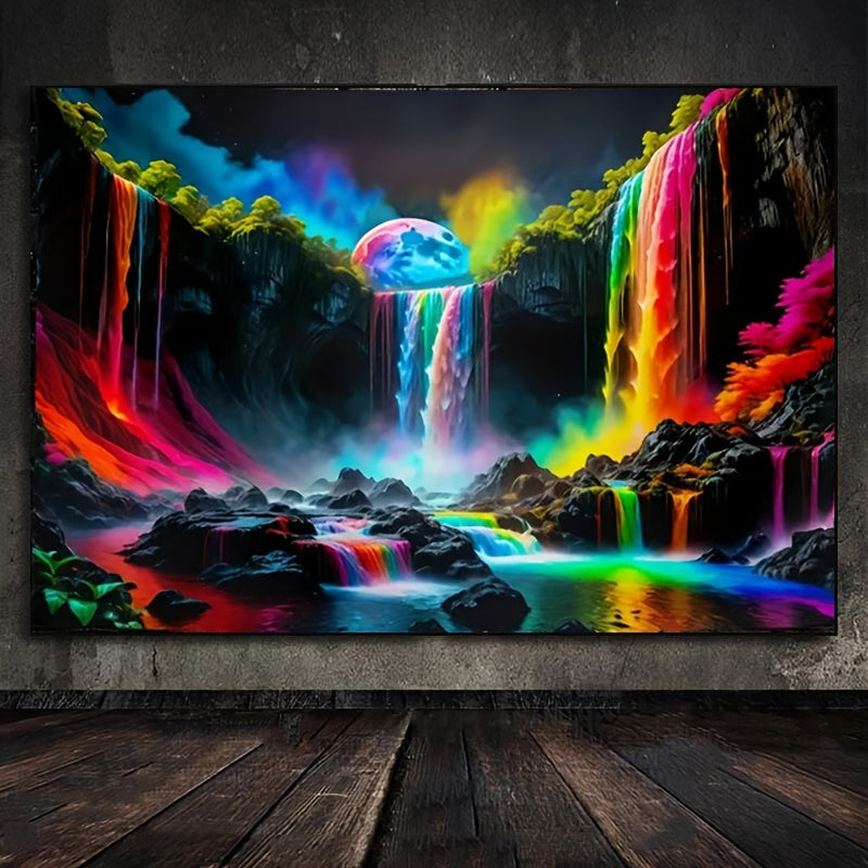 TEMU 5d Painting Kit, Size 27. 56 Inches X 19. 69 Inches, Diy Round Acrylic Diamond Embroidery Art With Colorful Waterfall Landscape And Wall Decor