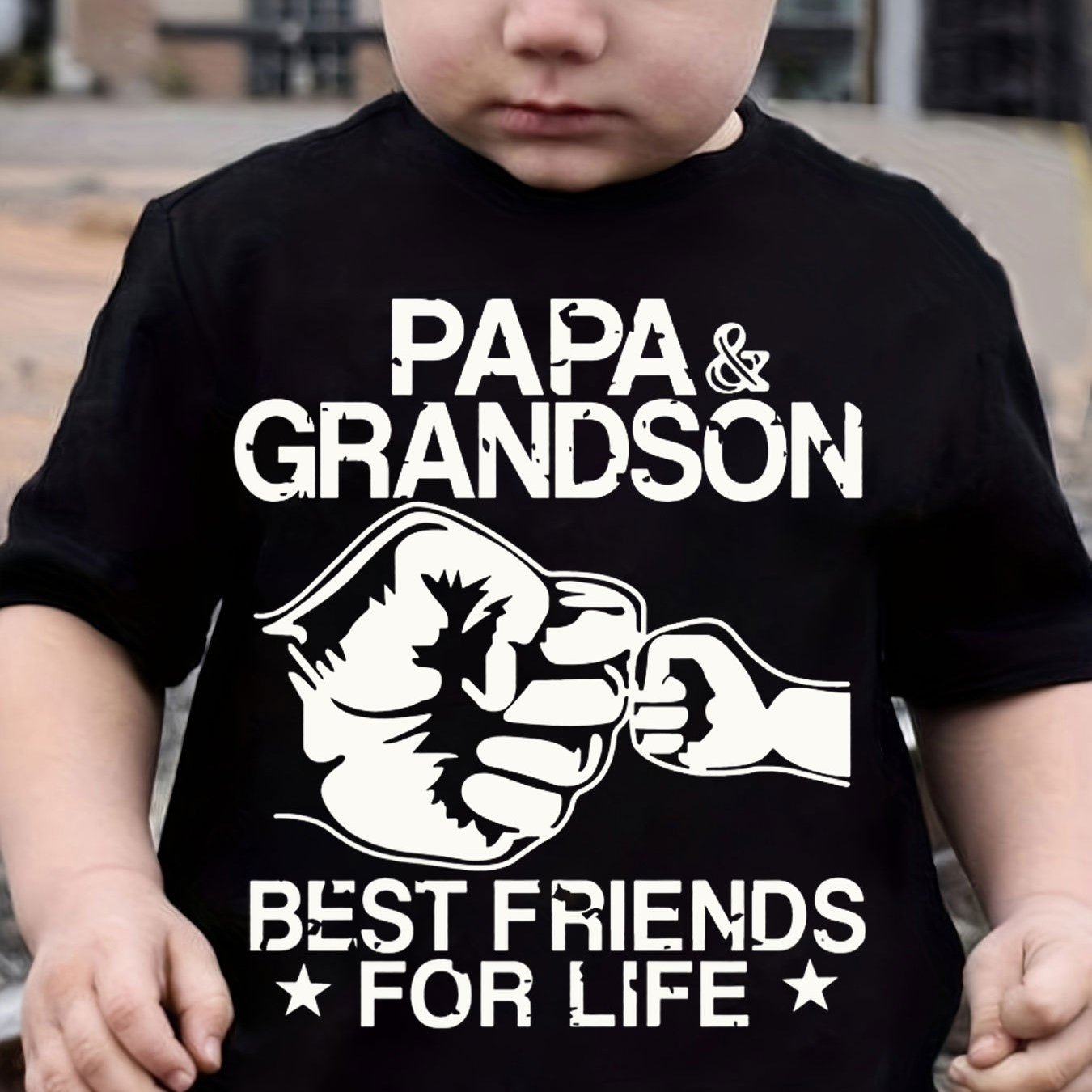 TEMU Boys' Cotton T-shirt "papa And Grandson Best " Print For Comfortable And Casual Round Neck Short Sleeves