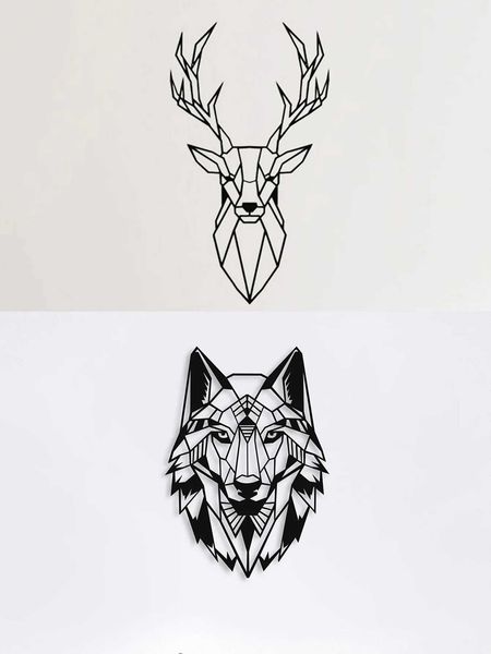 1PC Metal Wolf Head Deer Head Art Decoration Metal Techno Wall Decoration Living Room Study Wall Hanging Home ArtXJ250116
