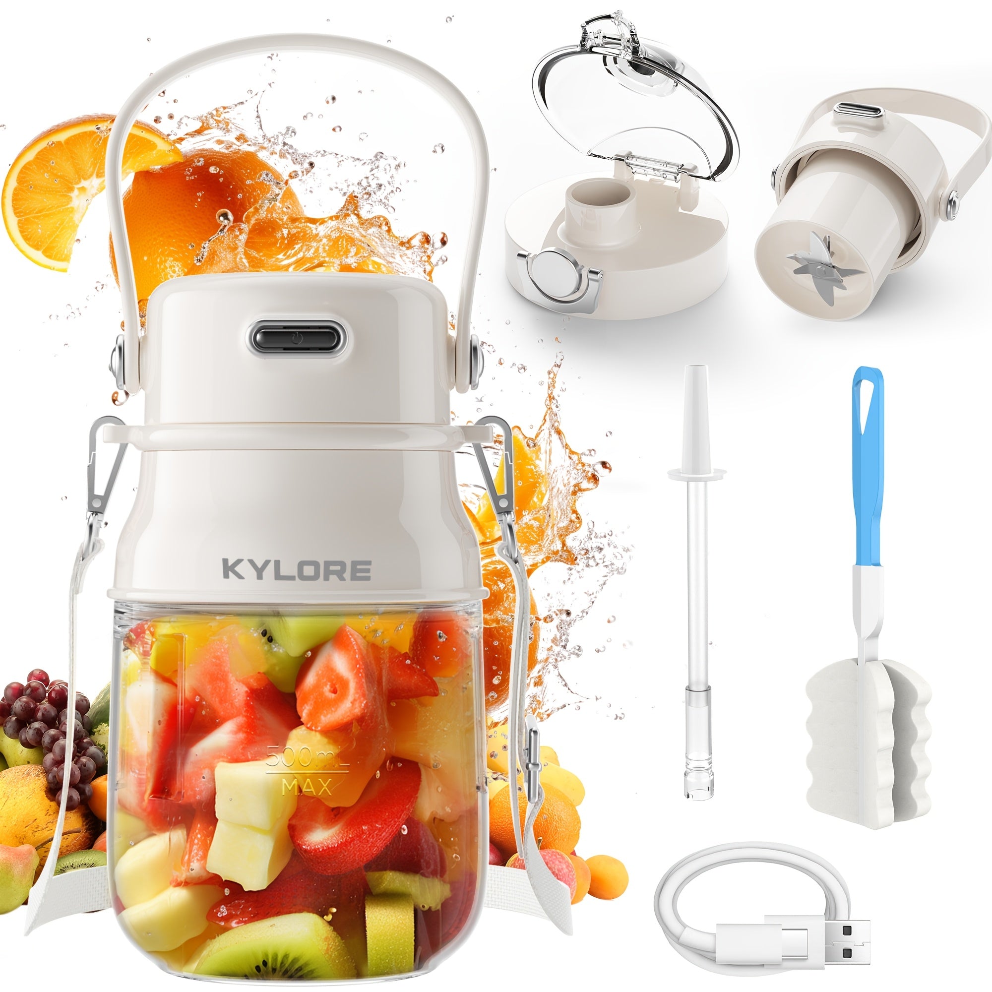 TEMU Portable Blender, For Shakes And Smoothies With 27oz Cup, Lid And Shoulder Strap, Usb Rechargeable, Dishwasher Safe Parts, Juice For