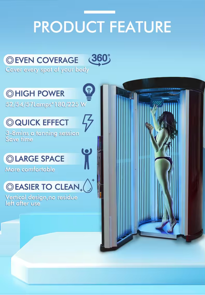 Latest Factory Hot Sale Vertical Tanning Bed Indoor Tanningbed Solarium Machine With 52 Tubes Germany Cosmedico UV