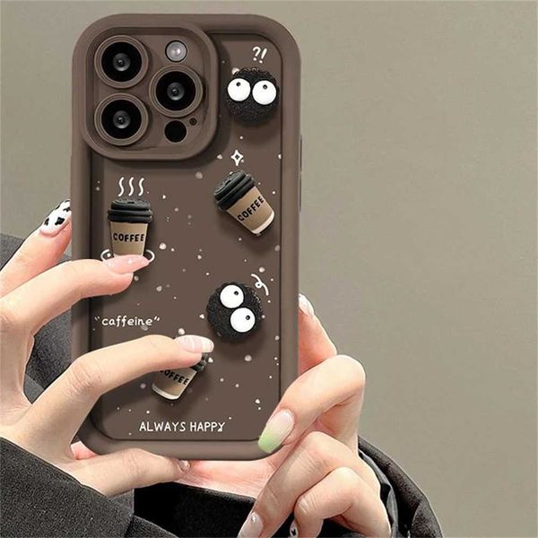 Cute 3D Ball Coffee Silicone Soft Phone Case Suitable for iPhone 16 14 13 12 11 15 Pro Max XR 7 8 Plus SE Shockproof Matte Cover M241012