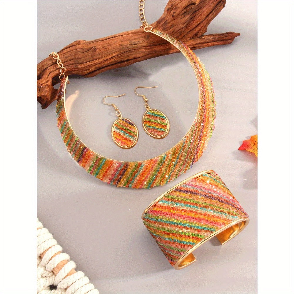 TEMU Fashionable Luxury Alloy Leopard Print Necklace, Bracelet, Earring, Personalized Exaggerated Accessory Set, Women's Jewelry