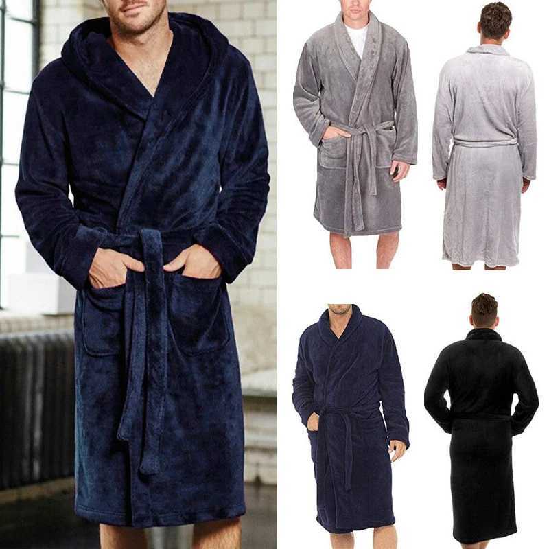 Fashion Men Winter Robes Warm Lengthened Plush Shawl Bathrobe Home Sleepwear Robe Coat Y240919