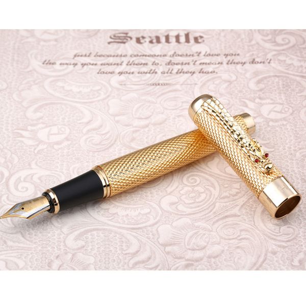 Ballpoint Pens Jinhao 1200 Golden Dragon Red Crystal Eyes Roller Ball Pen Stationery Office Business Writing Gift