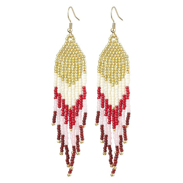 Boucles d'oreilles pendantes à pampilles rondes toho de style bohème