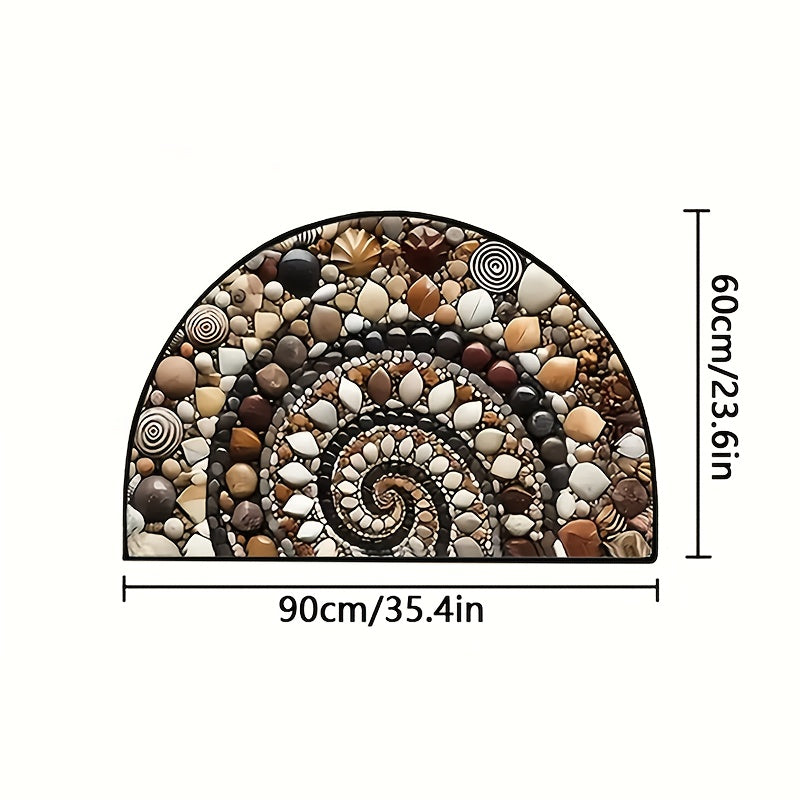TEMU Stylish Pebble & Shell Design Floor Mat - Soft Semi-circular Doormat With Non-slip Silicone Strip, Durable Polyester For Bathroom, Living Room,