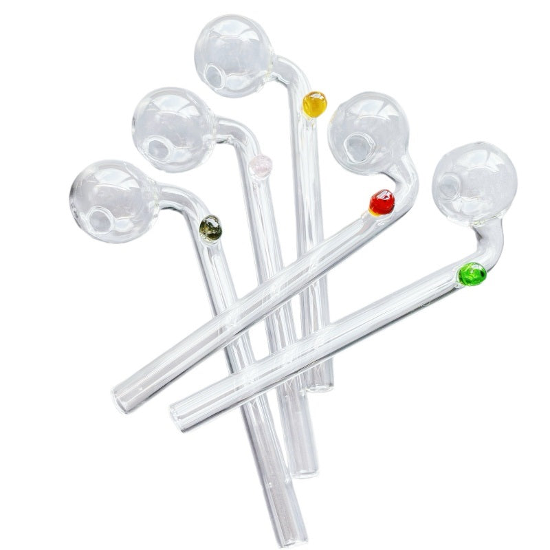 Pyrex Glass pipe Oil Burner 14 cm Curved Bent Hand Tube Water Smoking Pipe no logo with Colored Stand 30 mm Bowls accessories