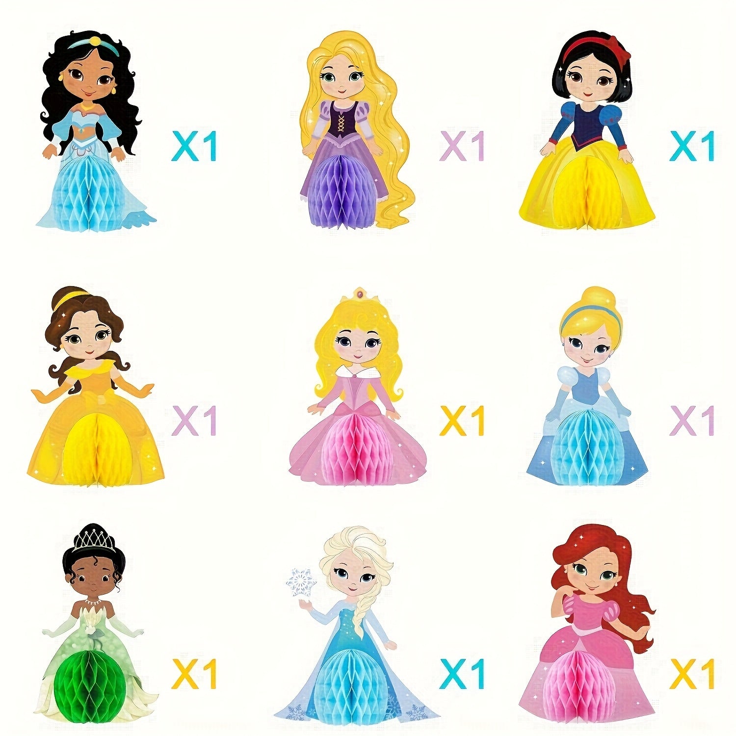 TEMU ( )1 Set-9pcs Princess Honeycomb Ornaments White Princess Honeycomb Display Stand Birthday Party Tabletop Honeycomb Ball Decoration Party Scene