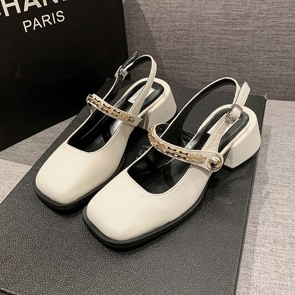 Woman African Shoe Mary Jane Summer High Heels Chunky Sandals Navy Blue Pumps Sweet 2024 Bury Straps Lolita Closed Black Bei efcf