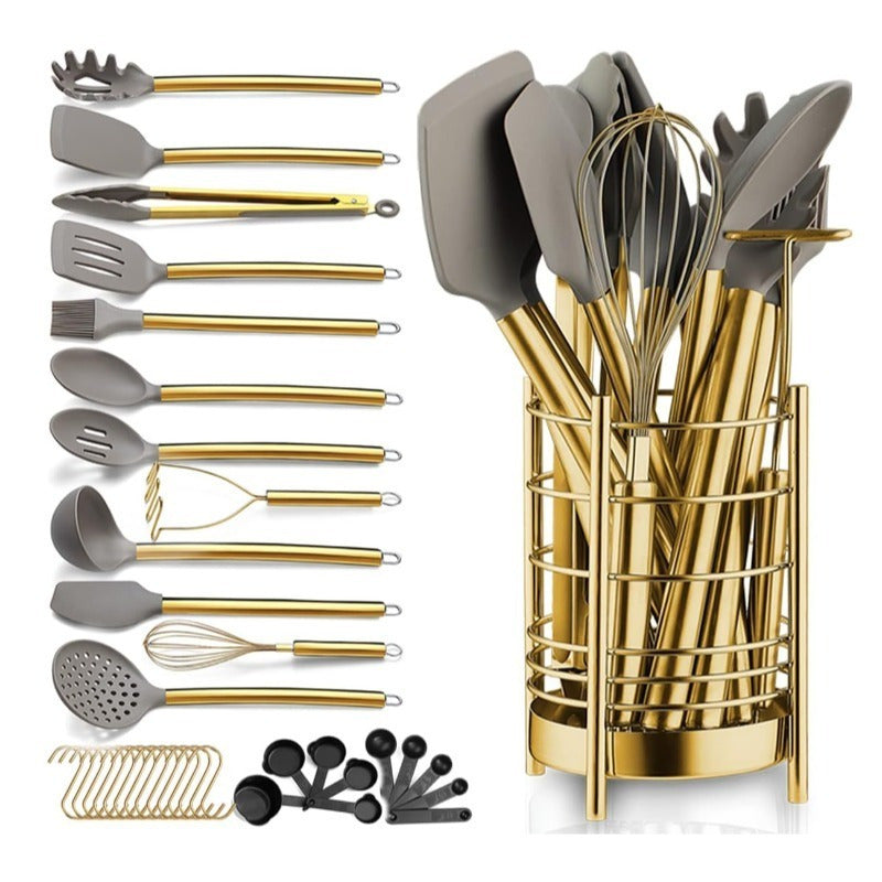 TEMU Gold Kitchen Utensils Set, 38 Pieces Silicone Cooking Utensils Set With Free Random Storage Bins, Kitchen Tools Set, Spoon Spatula Set With