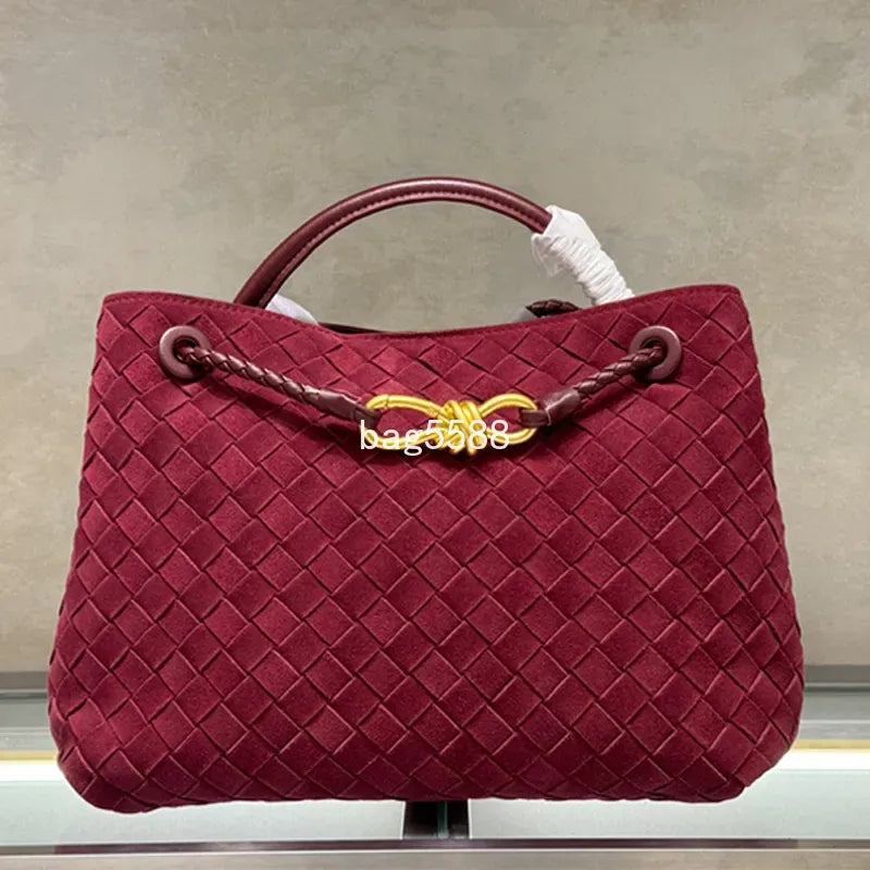 Shoulder Bags Top Quality Designer Suede Woven Bag Andiamo Bag Handbag Burgundy Intrecciato Leather Tote Bag Shoulder Bag Large Wallet Bowcknot Hard